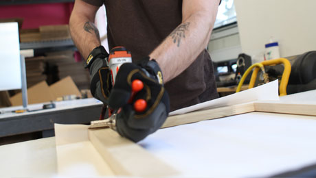 Stretched by hand.
